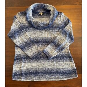 T by Talbots Blue Cowl Neck Sweater Size LP Quiet Luxury Coastal Grandma Cozy
